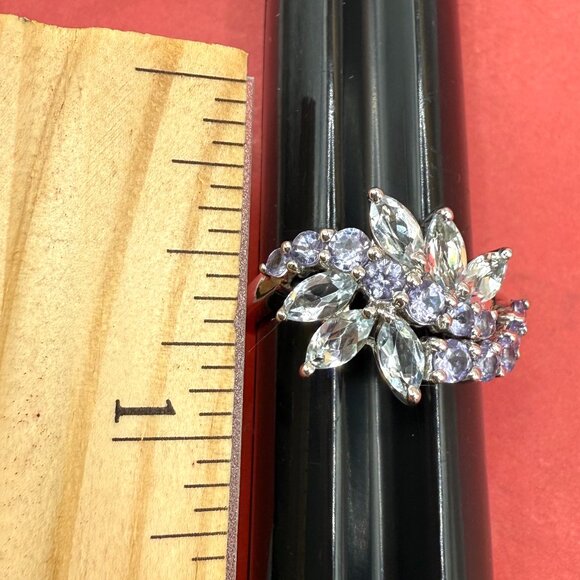 Glamorous Blue Topaz Purple Amethyst Sterling Silver Cocktail Gems Ring Size 8 - Picture 3 of 12